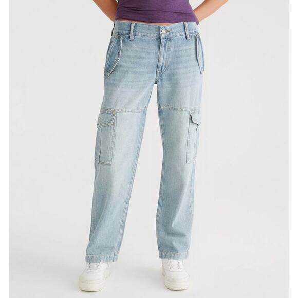 Aeropostale Low Rise Cargo Jeans Small Short Baggy Grunge Skater Festival 28x26 - Picture 1 of 11